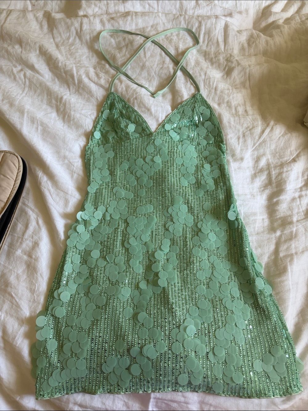 Mint/Seafoam Green Sequin Halter Dress - size S